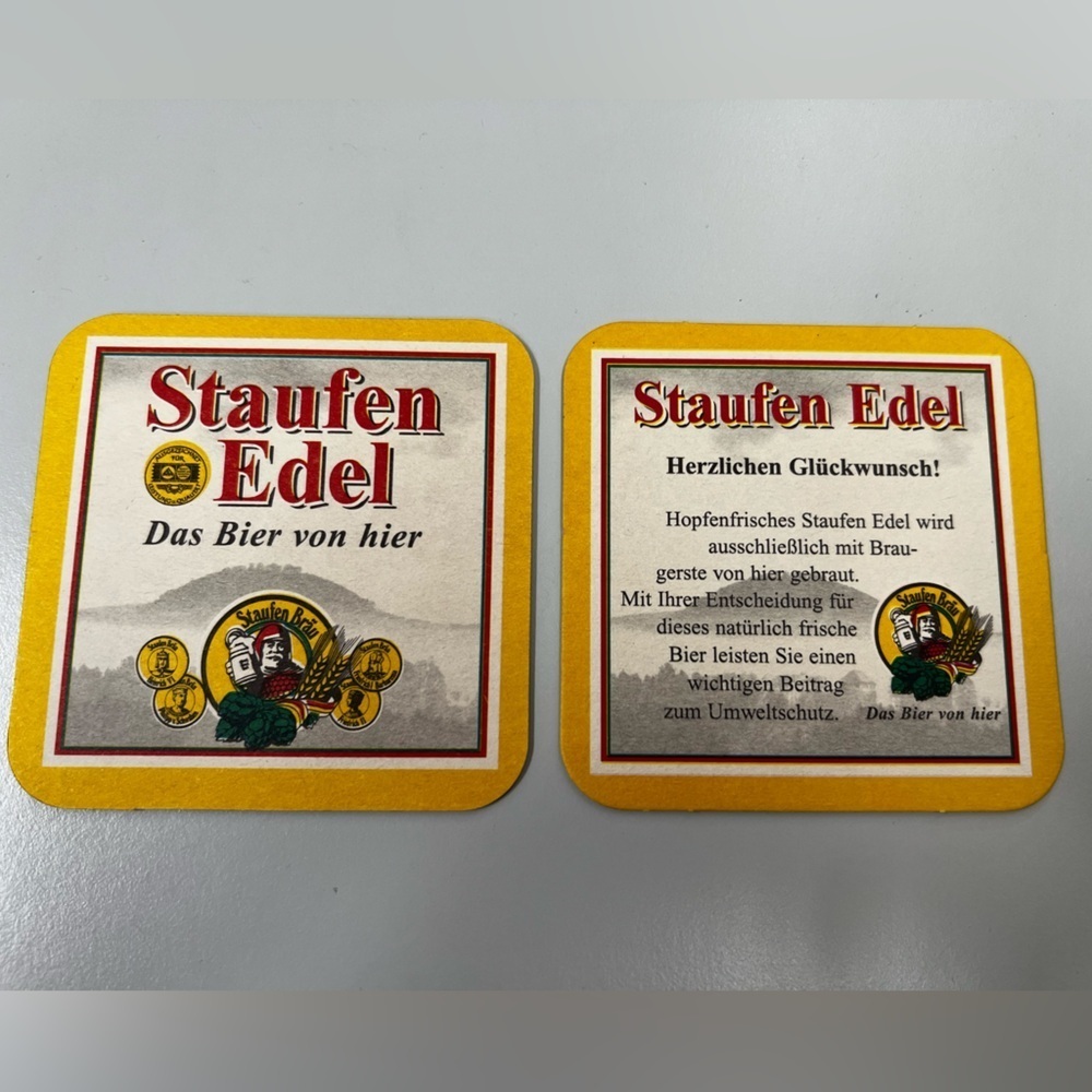 Vintage Staufen Edel German Beer Bar Double Sided Carboard Coaster